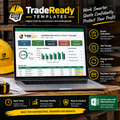 TradeReady Templates Contractor Quote and Profit Tracker Excel workbook mockup showing estimate calculator, job tracker, change-order log and payment tracker